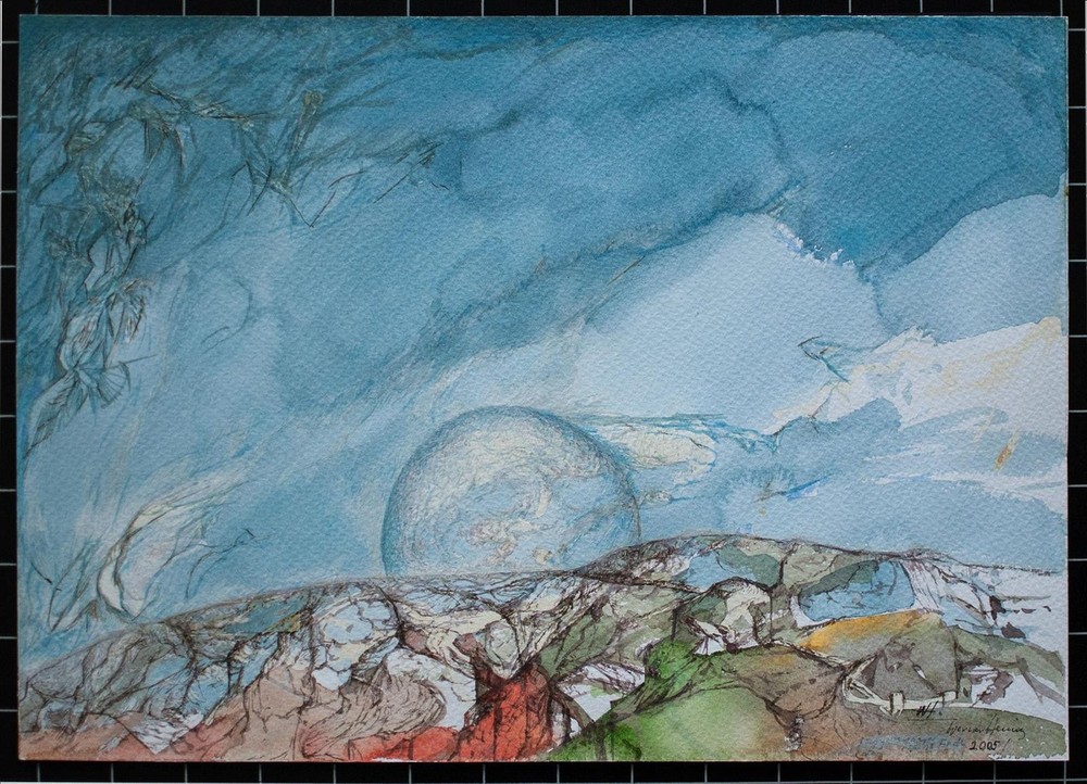 Werner Hennig Abstract Leipzig Graphic Exchange East German Art Watercolor 2005-image