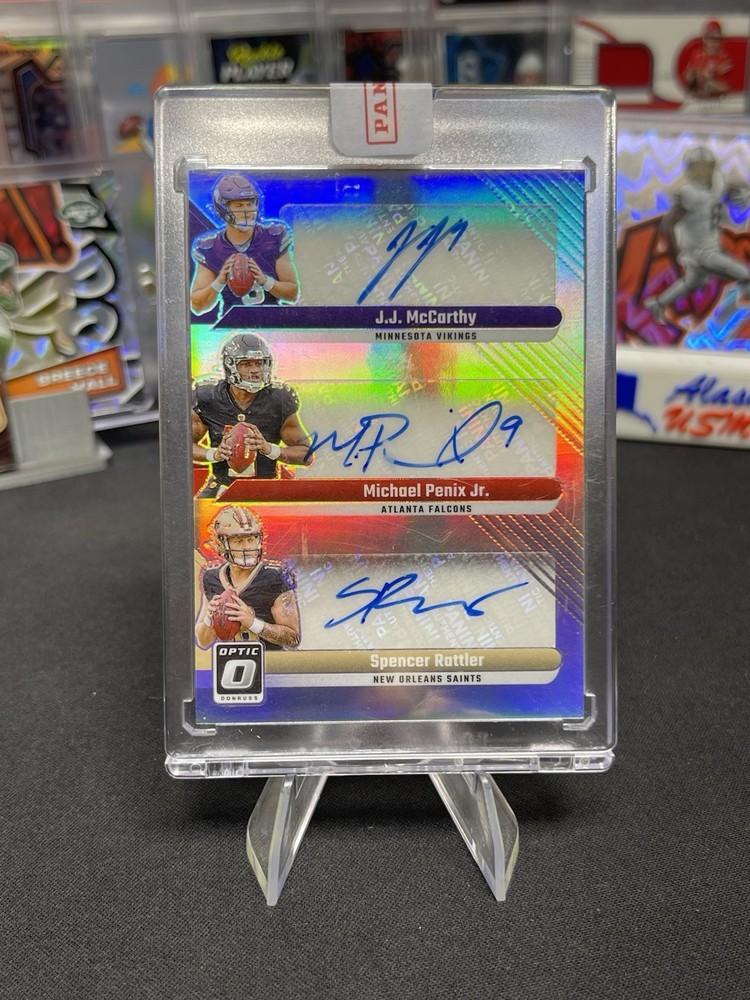 2024 Optic Rookie Triple Auto Michael Penix Jr. | J.J. McCarthy | Rattler /25 SP