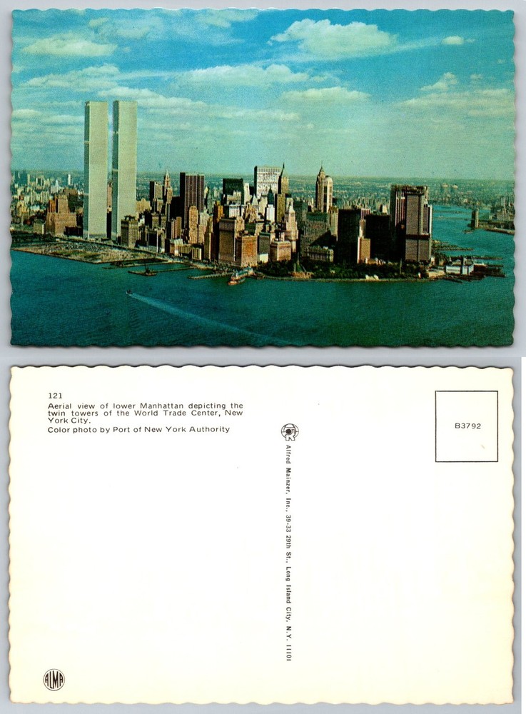 Vintage NYC World Trade Center Twin Towers Postcard Lower Manhattan View