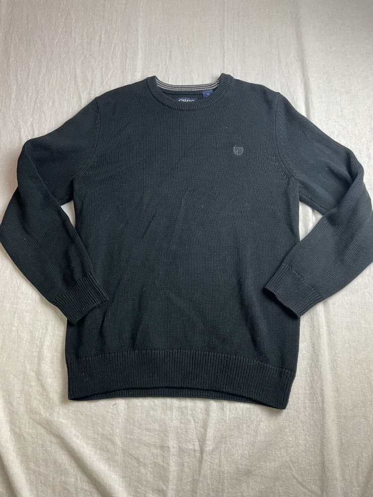 Chaps Black Mens Size M Crest Logo Cotton Crewneck Knit Preppy Pullover Sweater