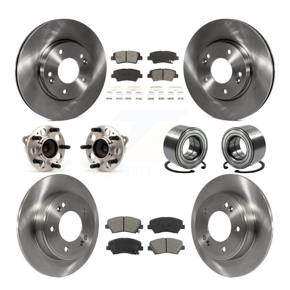 Hyundai Elantra GT Kia Front Rear Hub Bearing Brake Rotor Pad Kit 10Pc