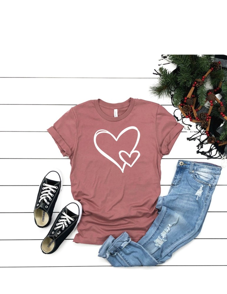 Double Heart Love T Shirt Women's Mauve Size Large