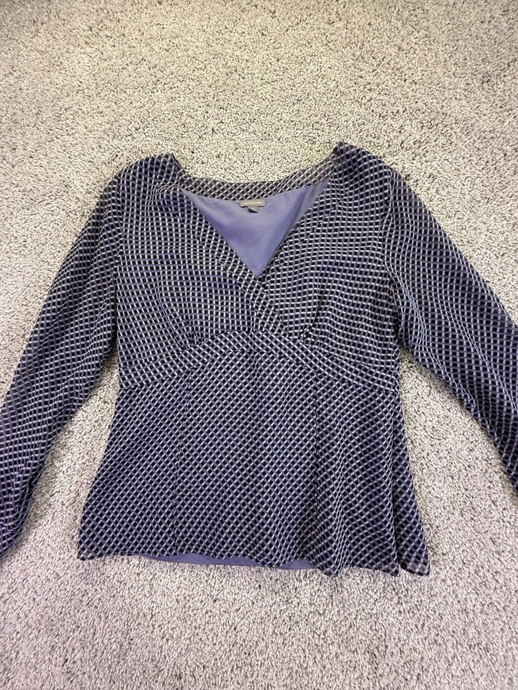 Ann Taylor Women’s Blouse 100% Silk Periwinkle Check Pattern Size 10 Lined