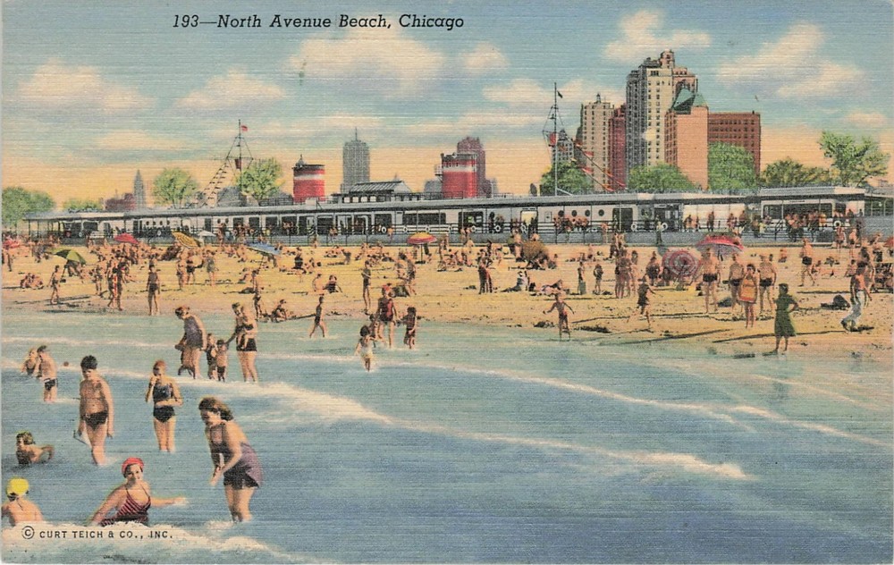 1941/1944 North Avenue Beach Chicago Illinois Curt Teich Posted Linen Postcard