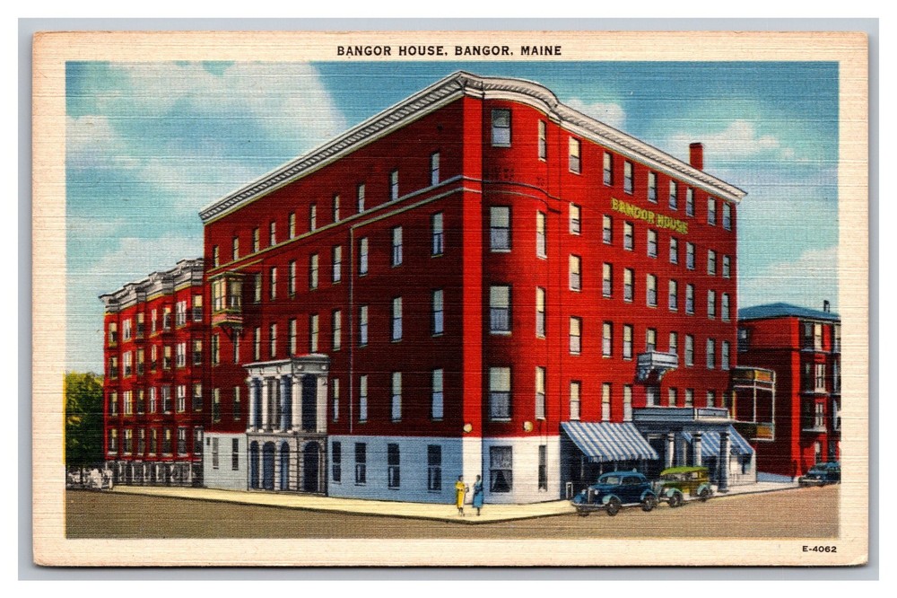 Bangor Maine ME Bangor House Hotel Street View Linen Postcard