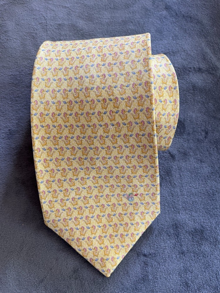 Bvlgari 100% Silk Luxury Tie Yellow Red Dot Motif