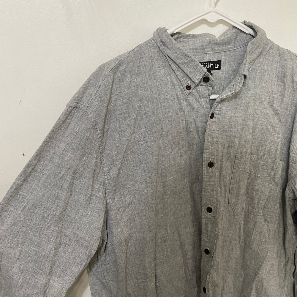 J.Crew Mercantile Mens XL Grey Linen Blend Long Sleeve Button Down Shirt