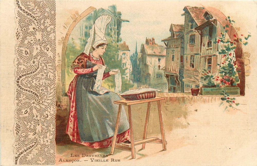 c1910  woman Lace Maker Alencon Spain artist impression Postcard 26-3966