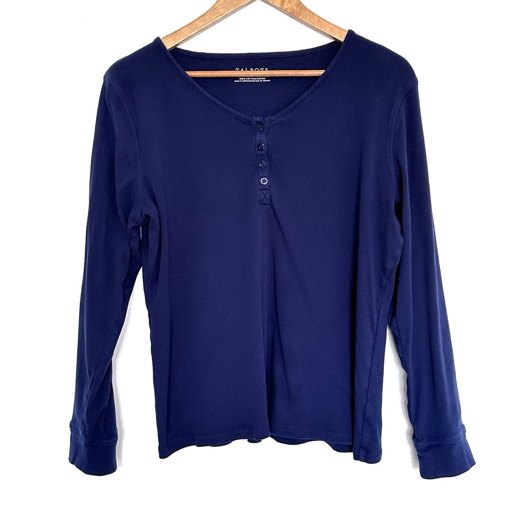 Talbots Shirt Women’s Large Blue Cotton Long Sleeve Round Neck Top