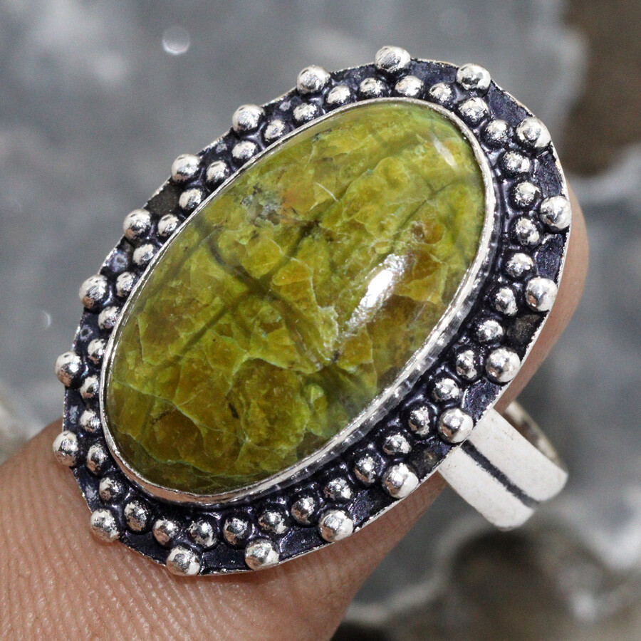 925 Sterling Silver Plated Green Opal Australian Ethnic Ring Size 11 JW