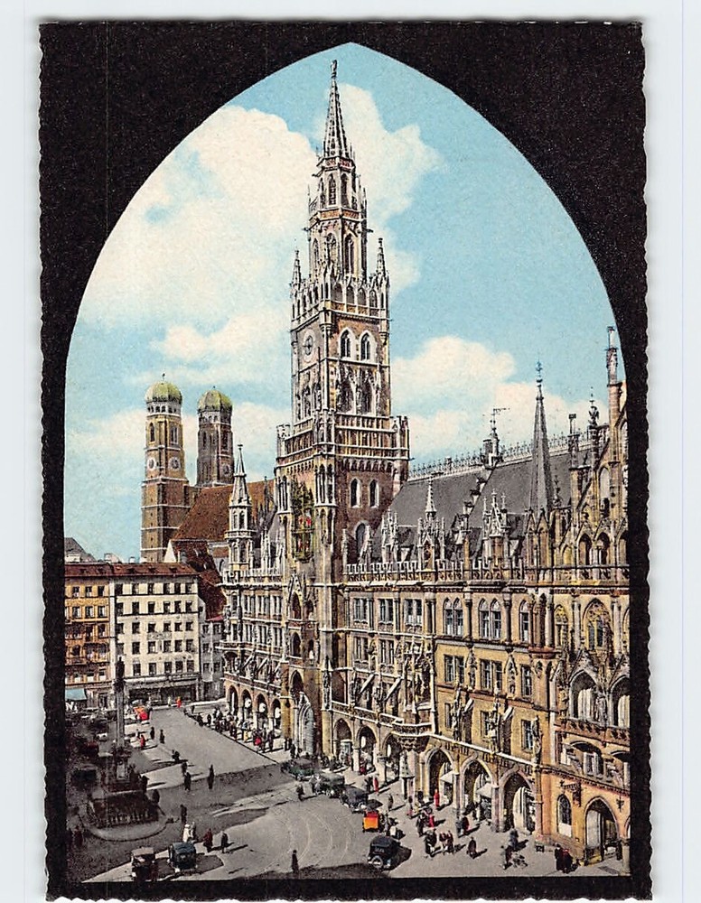 Postcard Town Hall and Church of our Lady Munich Germany