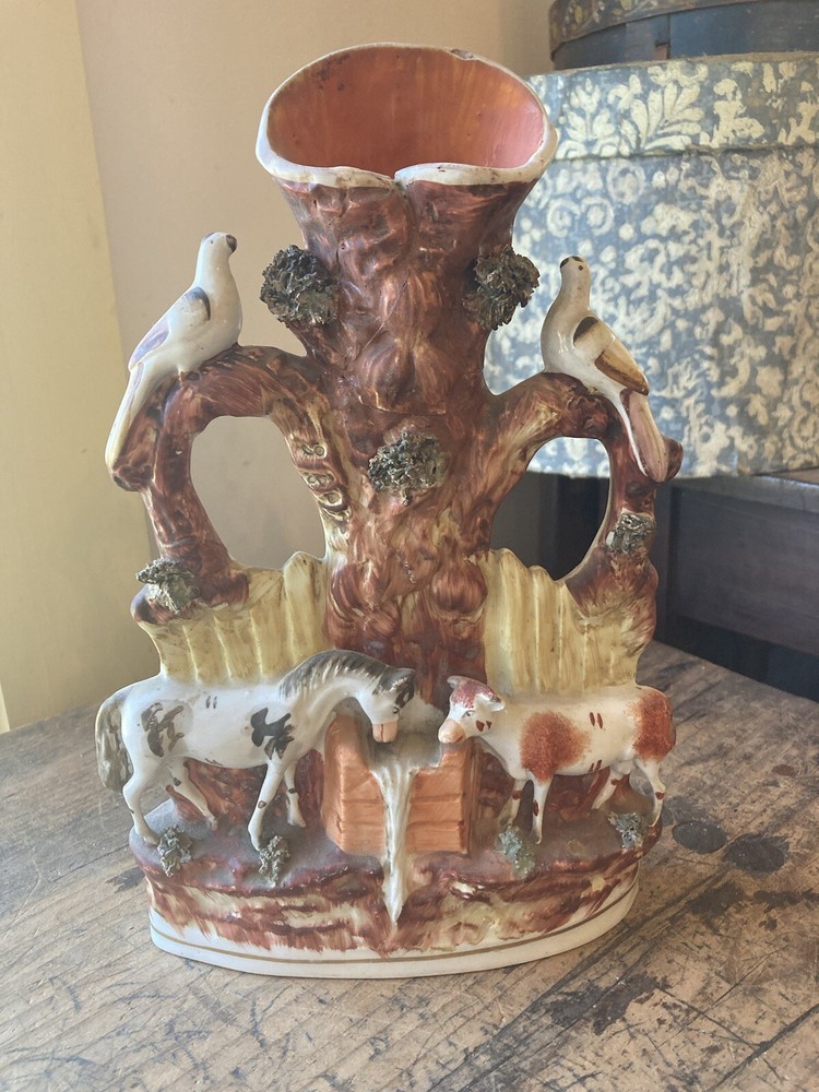 Antique 19th C Victorian Porcelain Staffordshire Spill Vase Figurines