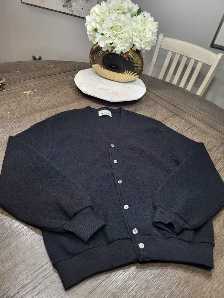 Vintage 60s Rob Bruce Cardigan Large Black Alpaca Wool Sweater Fuzzy Kurt Cobain