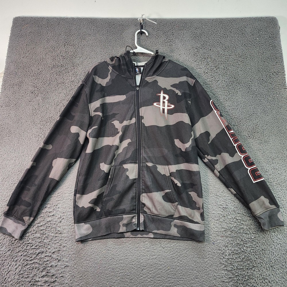 Houston Rockets Hoodie Mens Large Gray Camo NBA Basketball Full Zip Sweatshirt