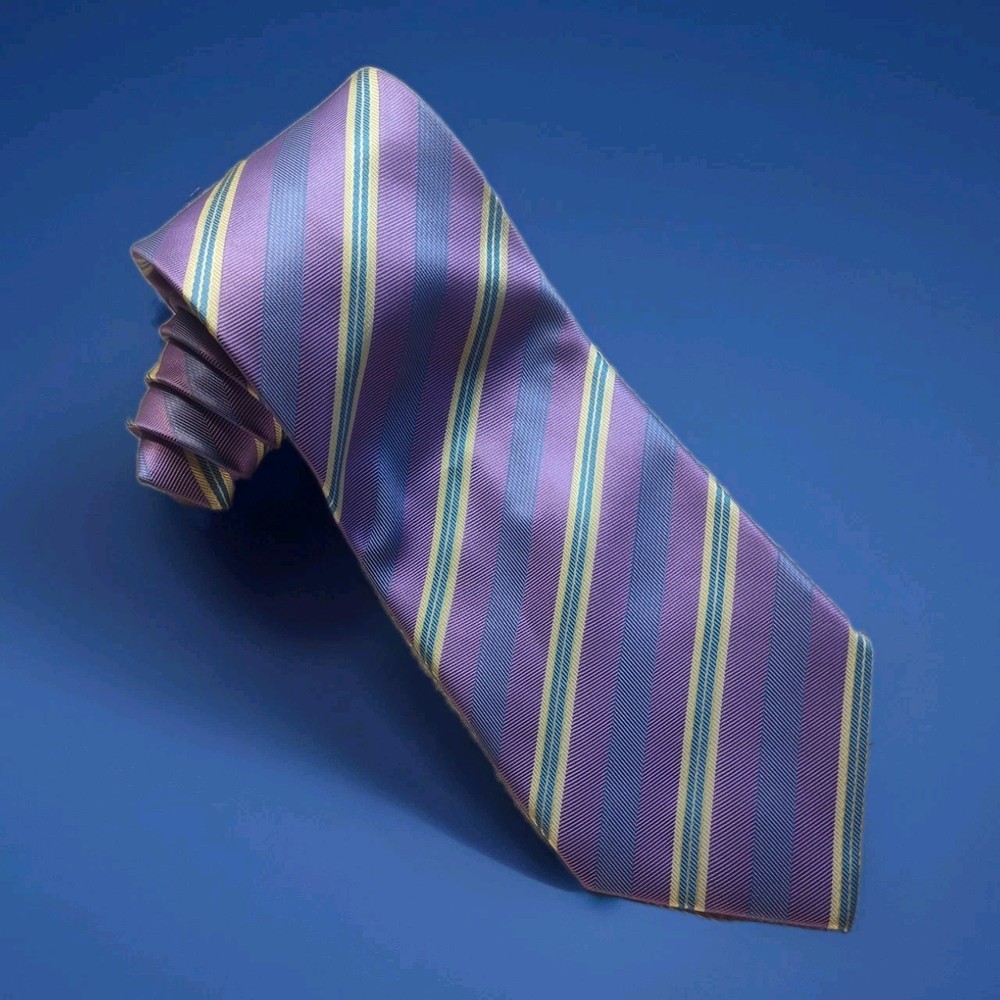 Ermenegildo Zegna Men's Tie Lilac Striped Repp Silk 59x3.5 1639