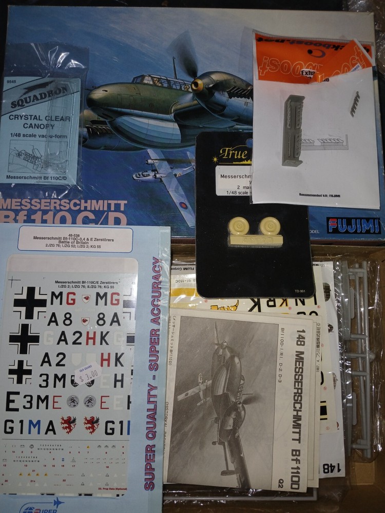 Fujimi 1/48 Bf-110 C/D w/extras decals resin wheels exhaust squadron canopy