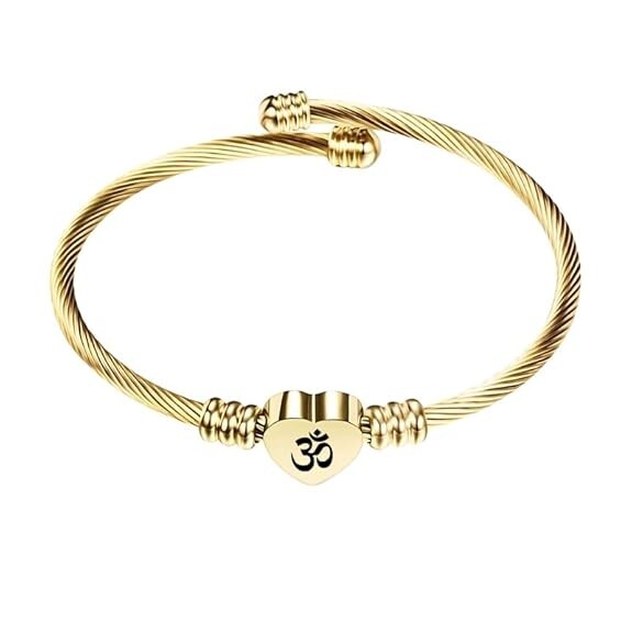 Stainless Steel Heart Om Bracelet Engraved Charm Bracelet for Women Golden