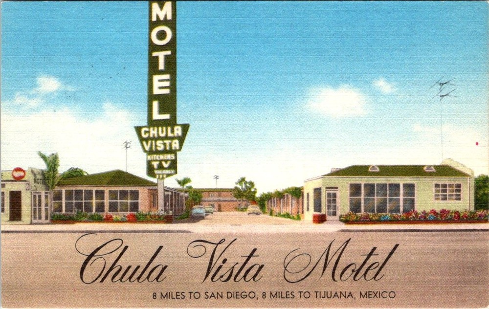 Chula Vista Motel, CHULA VISTA, California Linen Advertising Postcard