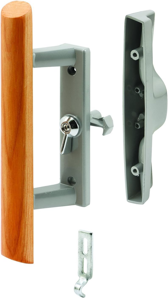 C 1018 3-15/16 In. Hole Center, Gray Diecast, Sliding Patio Door Handle with Woo