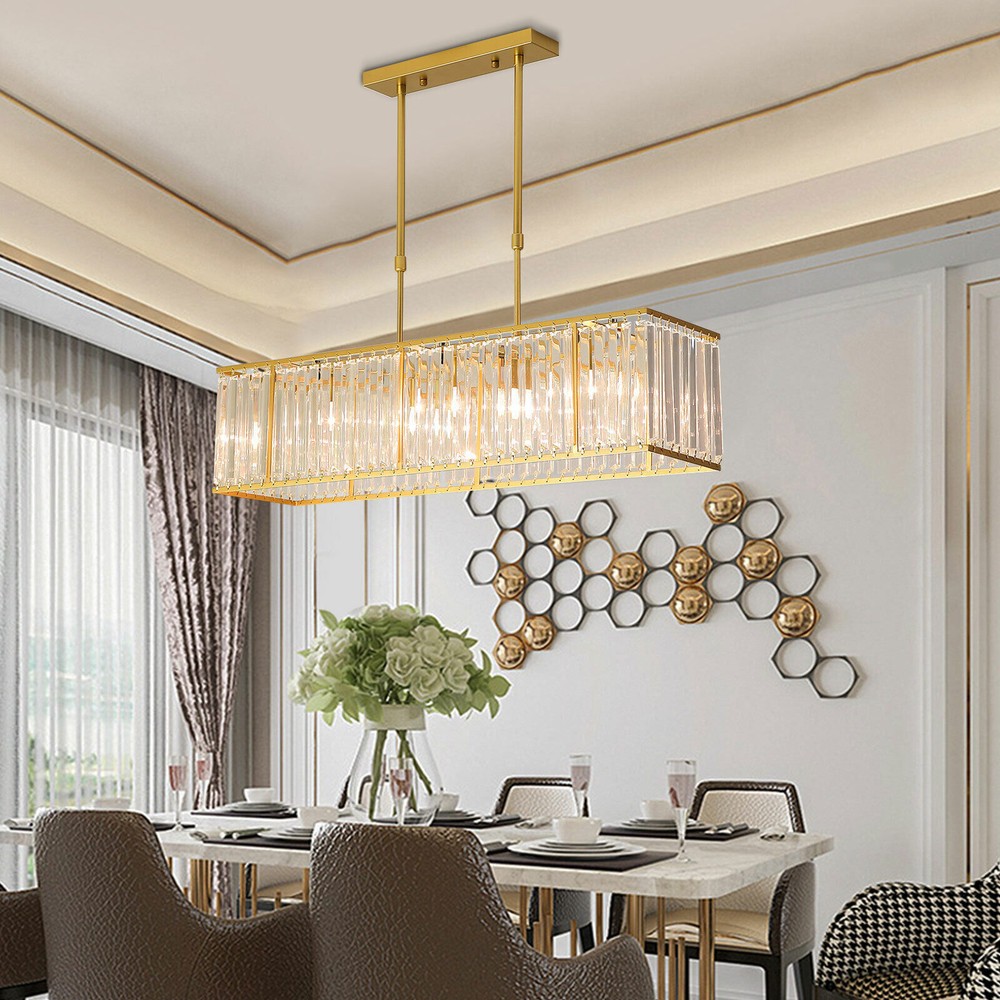 Modern Rectangular Gold Crystal Chandelier LED Ceiling Light for Living Room