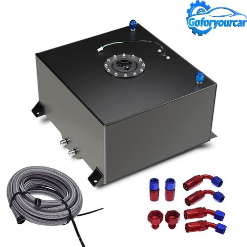 20 Gallon Black Aluminum Fuel Cell Gas Tank+Cap+Level Sender+Fuel Line Kit