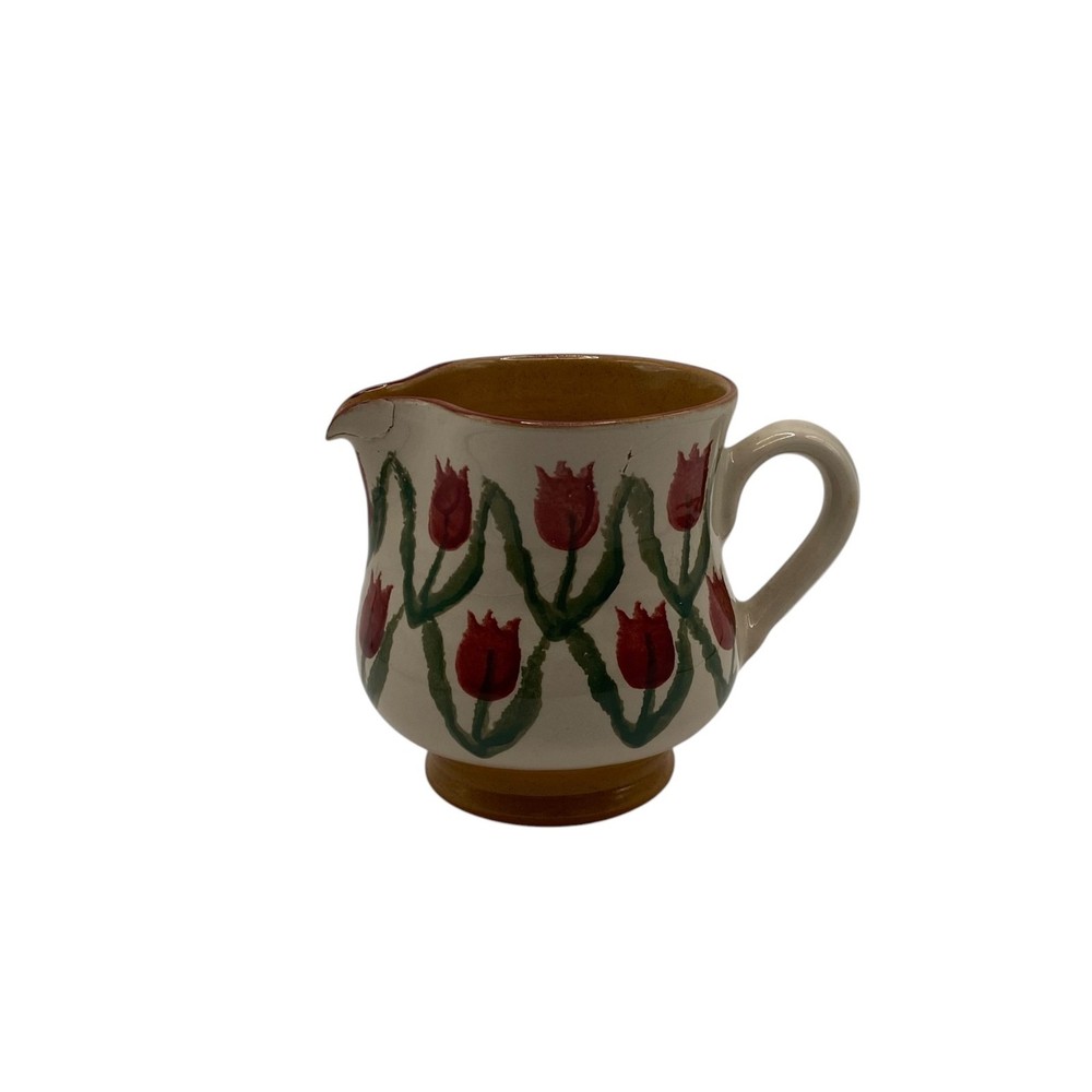 Vintage Nicholas Mosse Pottery Irish Small Creamer Pitcher Red Tulips REPAIRED