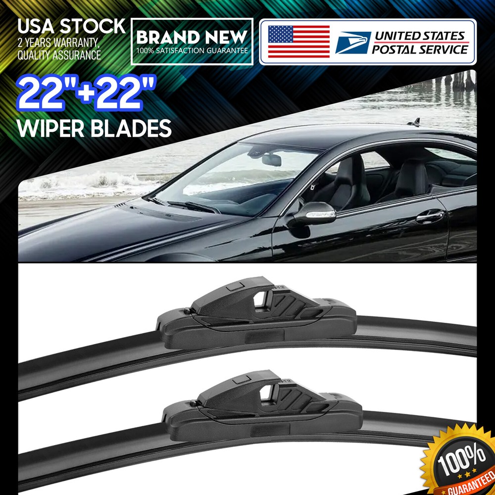 Waterproof 22''+22'' Premium Rubber Bracketless Windshield Wiper Blades /pair