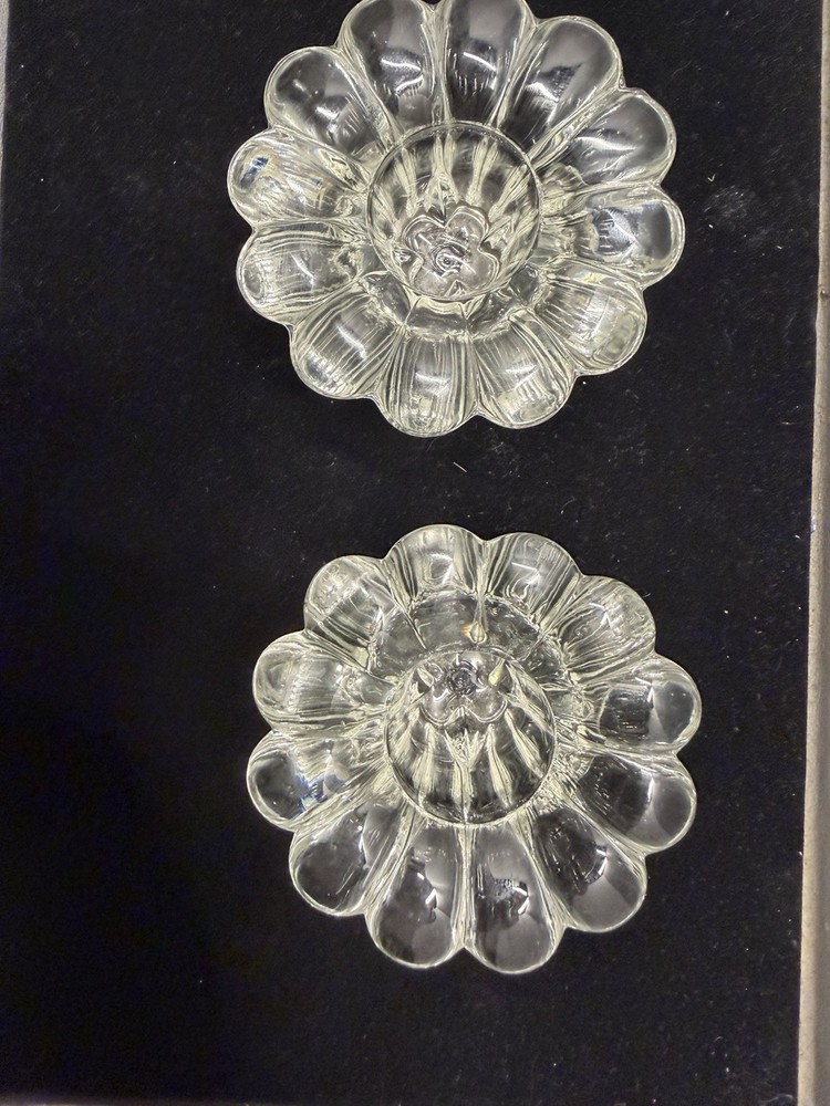 Vintage KIG INDONESIA Crystal Clear Glass Candle Holder Set of 2 Flower Shaped