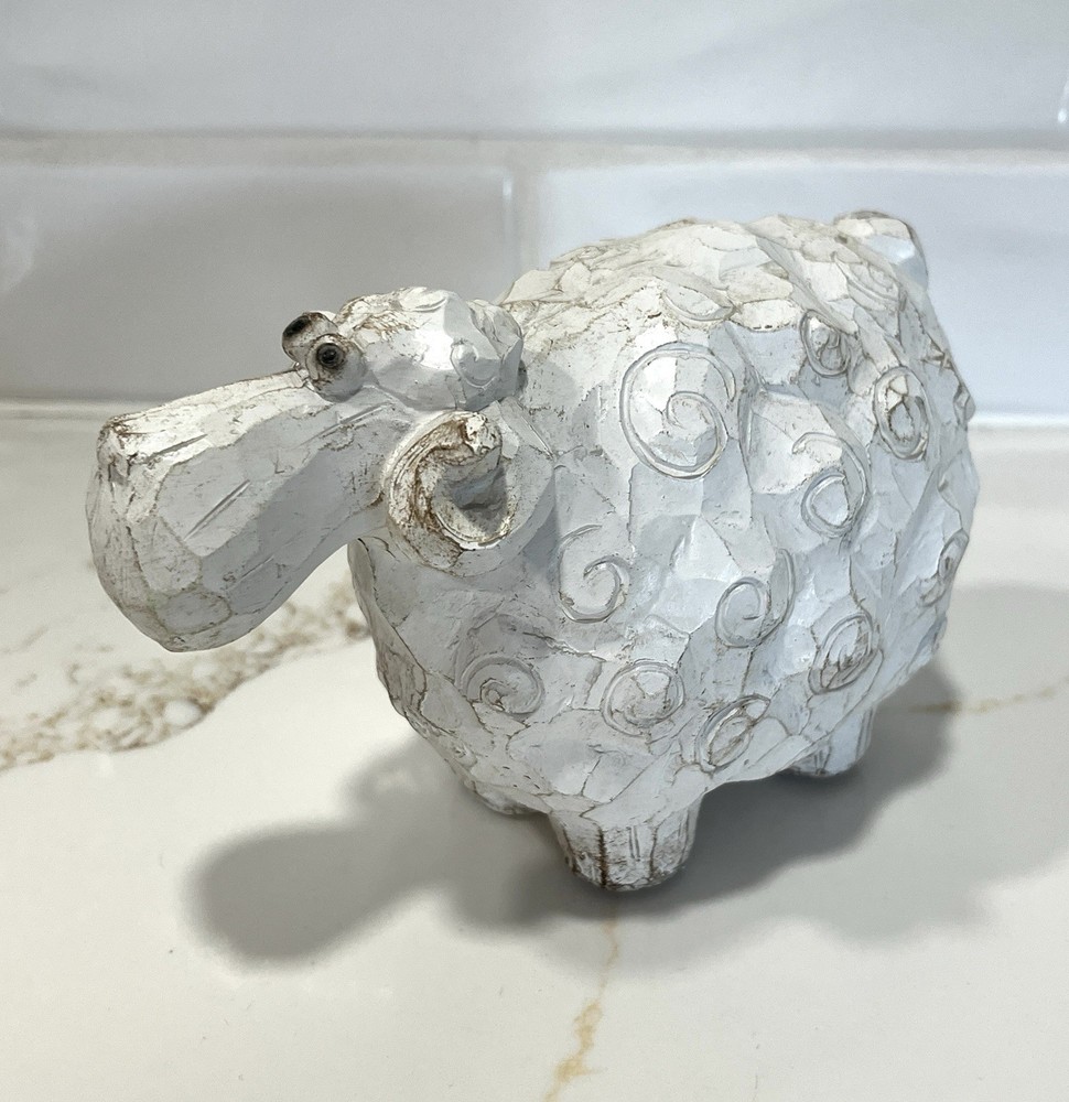 Carved Look White Sheep Farmhouse Style Whimsical & Cute