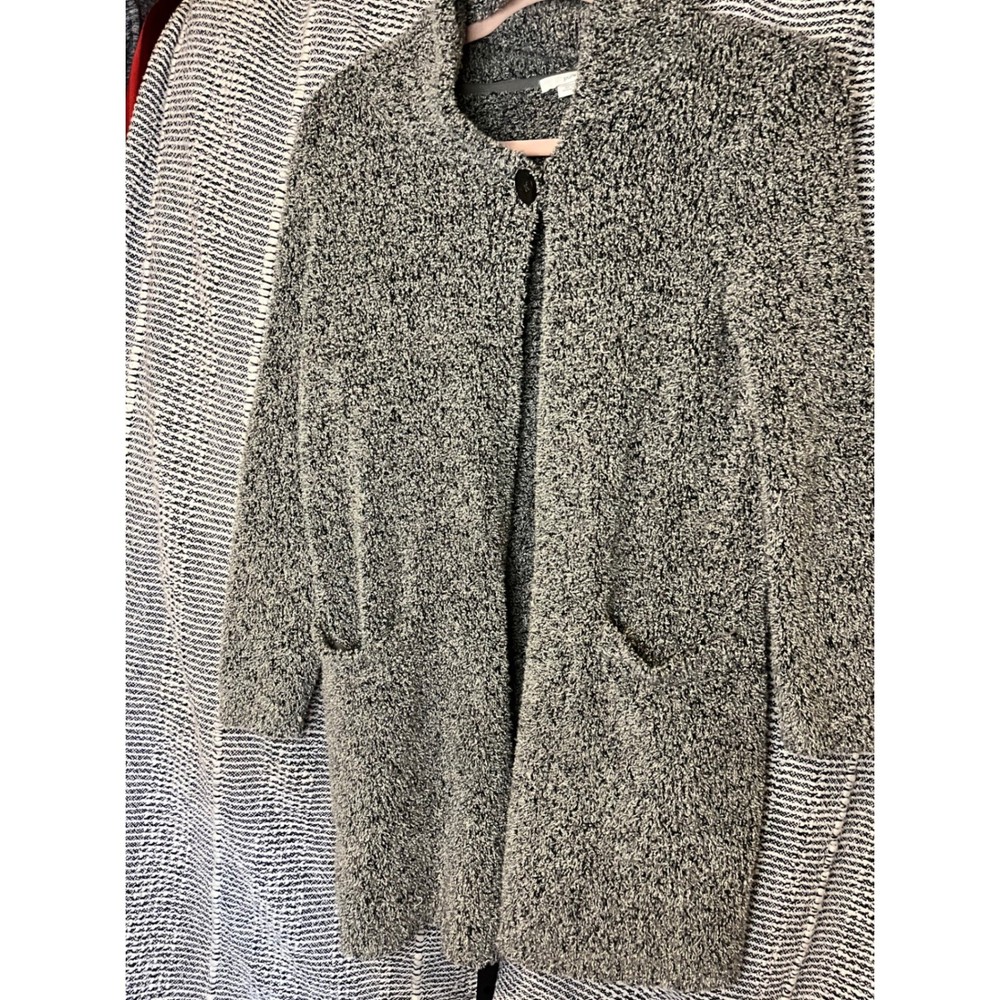 Pure Jill Cardigan Sweater Coat Grey Black Speckled Knit Petite XS
