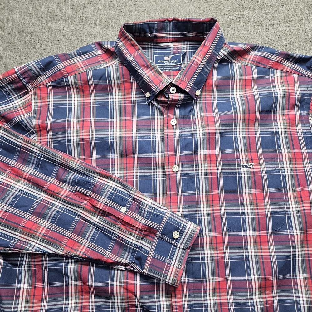 Vineyard Vines Men's XXL Slim Fit Tucker Shirt Stretch Blue Red Check Button