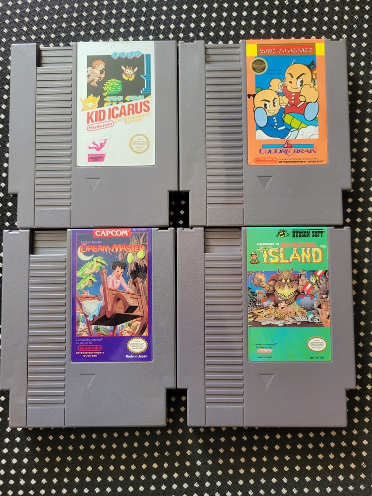 NES 4 GAME LOT (Kid Icarus, Adventure Island, Little Nemo, and Kung Fu Heroes)