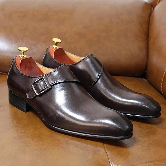 Men’s Brown Calf Leather Monk Strap Dress Shoes for Business Formal Wear