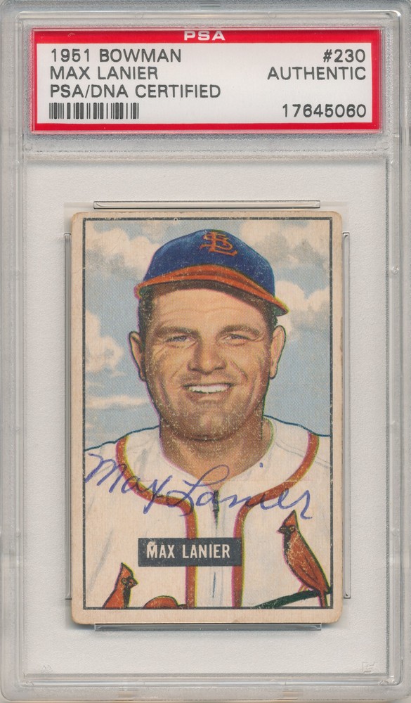 1951 Bowman MAX LANIER #230 Signed Auto Slabbed Card St Louis Cardinals PSA/DNA