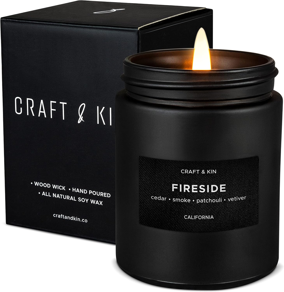 Smokey Fireside Scented Candle for Men with Rich Wood Notes