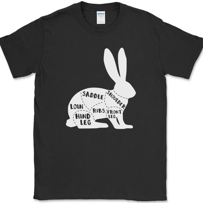 RABBIT MEAT CUTS Butcher T-Shirt Funny BBQ Grilling Hunting Food Tee