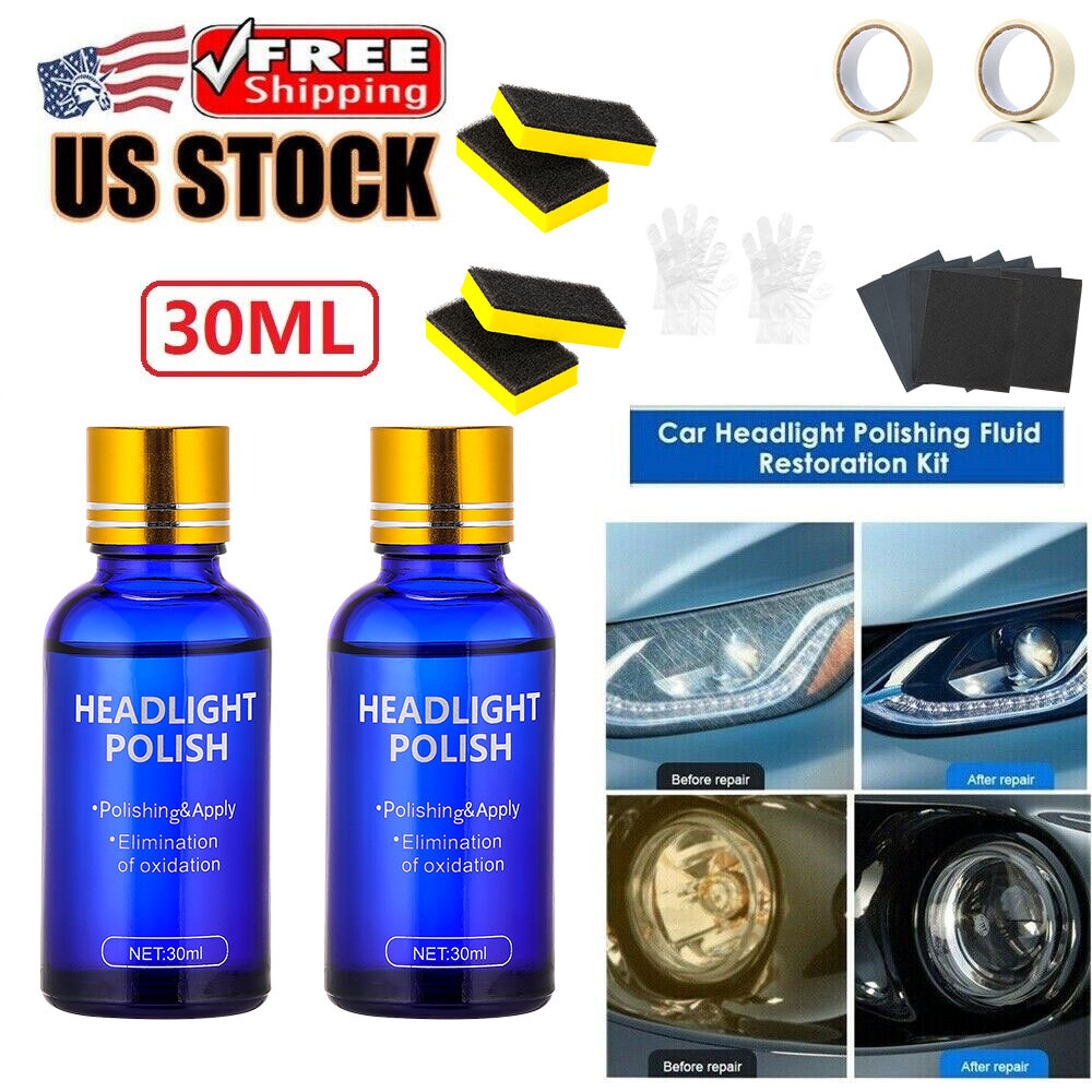 2 Set Pro Car Headlight Lens Restoration Repair Kit Polish Cleaner Cleaning Tool