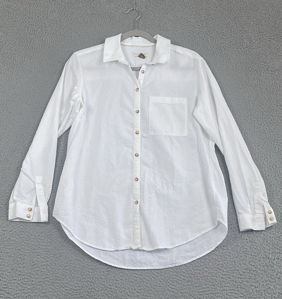 Anthropologie Pilcro Shirt Small White Cotton Seersucker Lightweight Coastal EXC