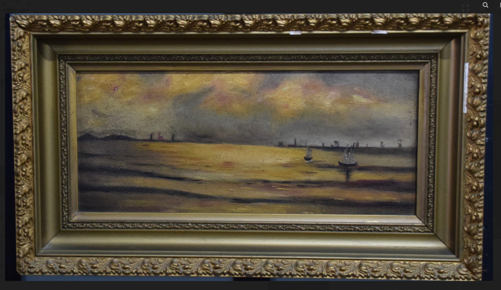 Antique Oil Painting Moonlit Sailboats Lake Champlain Landscape Vermont Moody