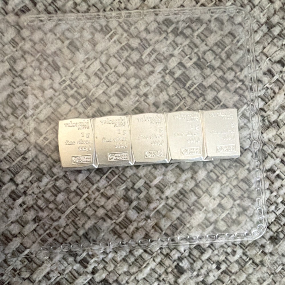 Valcambi Silver Bars 999.0 Fineness Set of 5 x 1g Each, Total 5g Bullion