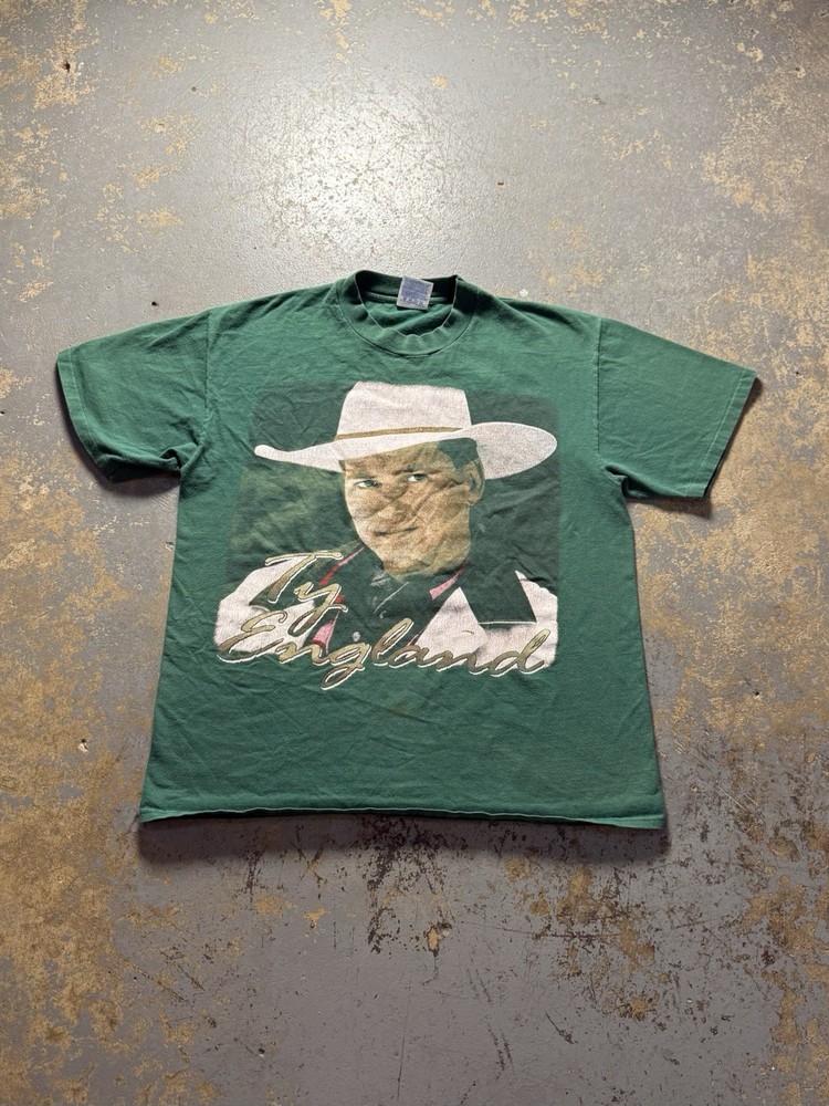 Vintage 90s Ty England Country Music Green Graphic Shirt-Size Large