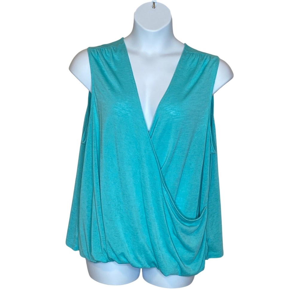 Athleta Womens Breezy Wrap Tank Top Size 3X Turquoise Blue Sleeveless Slub Knit