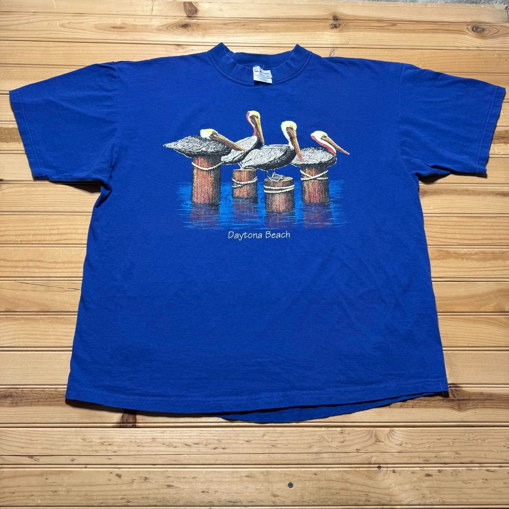 Vintage 90s Daytona Beach Florida Pelicans Graphic Souvenir T-Shirt USA Made XXL