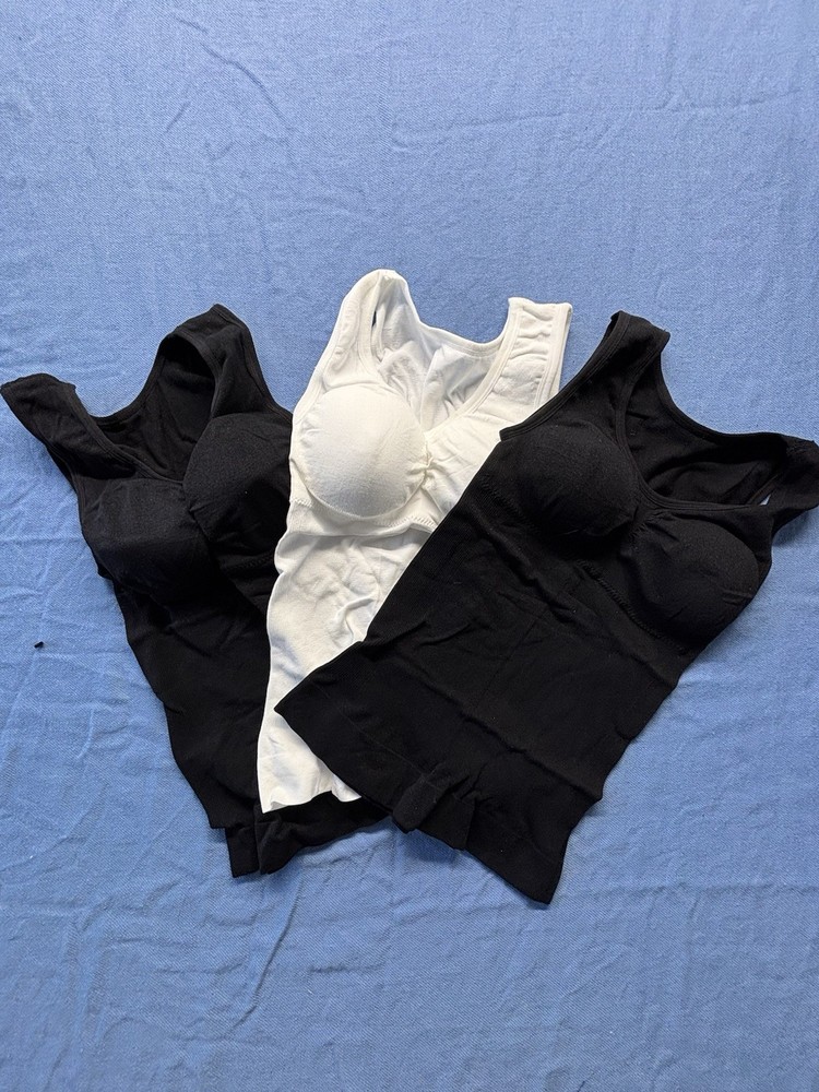 Womens Seamless Shapewear Tank Tops Built In Bra Lot of 3 Black White Medium