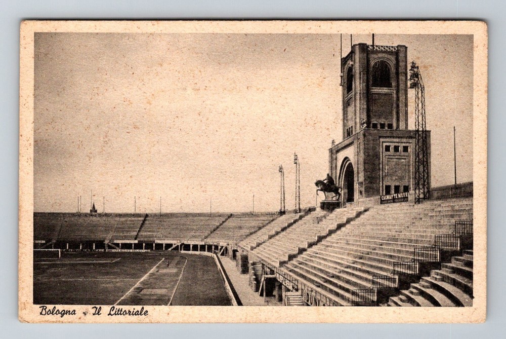 Italy- Bologna Littoriale Stadium Mussolini Statue Old Card PC Vintage Postcard