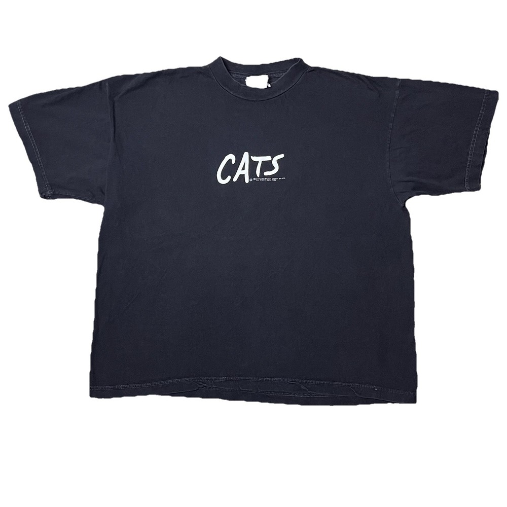 Vintage Cats The Musical Broadway T-Shirt Boxy XL Black 90s Promo Tee Eyes Faded