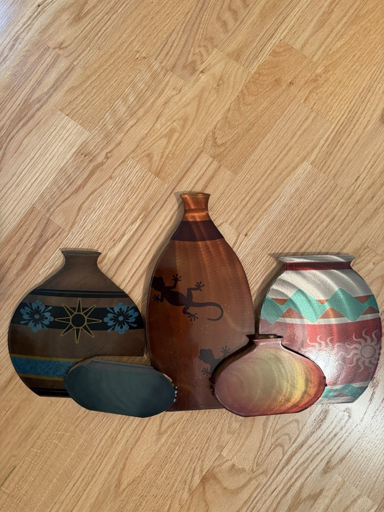 Metal Wall Art Vase Decor Set Southwestern Boho Hanging Wall Sculptures