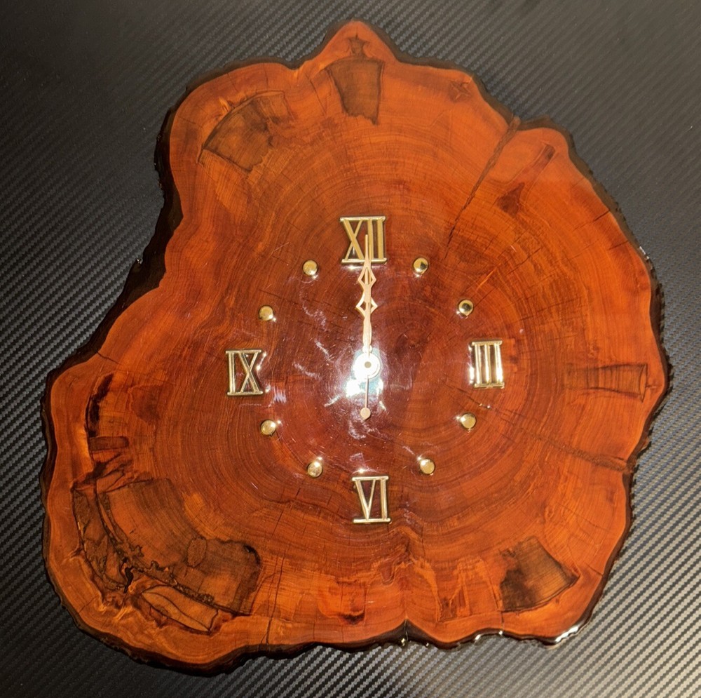 Handmade Vintage Live Edge Wall Clock Wood Tree Slab Epoxy Coating Rustic Charm