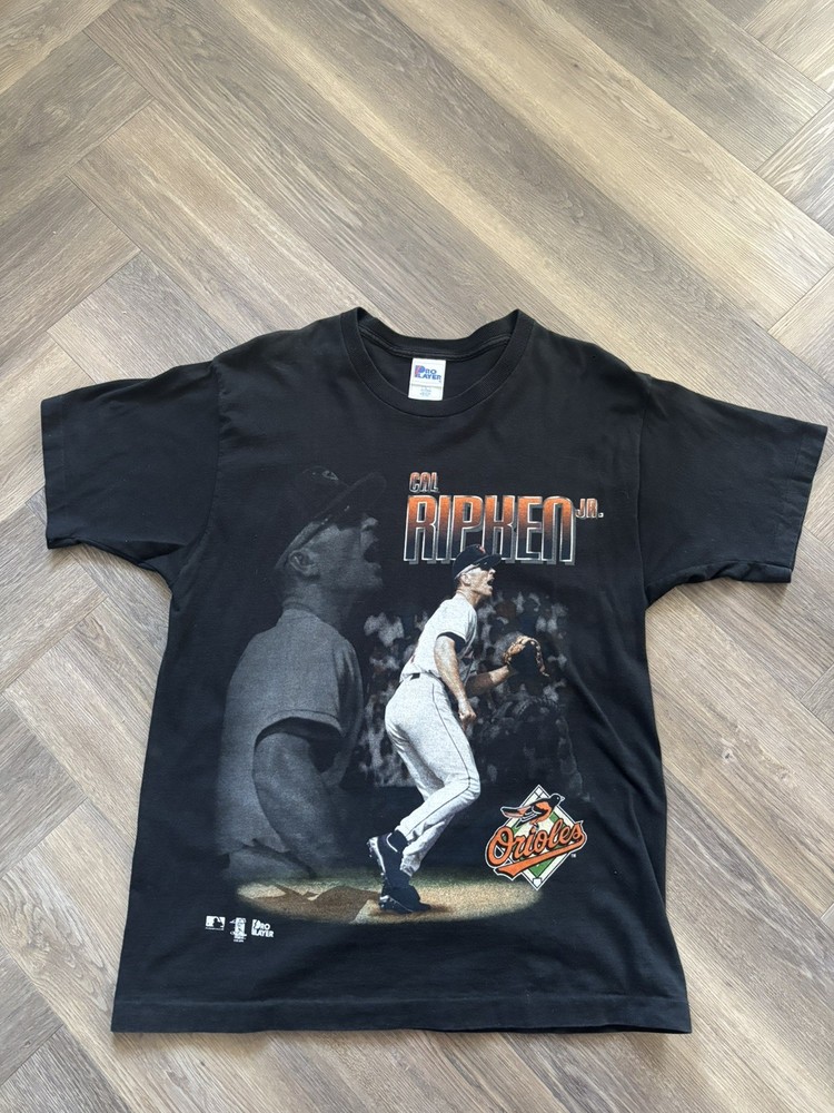 1990s Cal Ripken Jr. Pro Player VTG Single Stitch Shirt  Black  L Orioles SCARCE