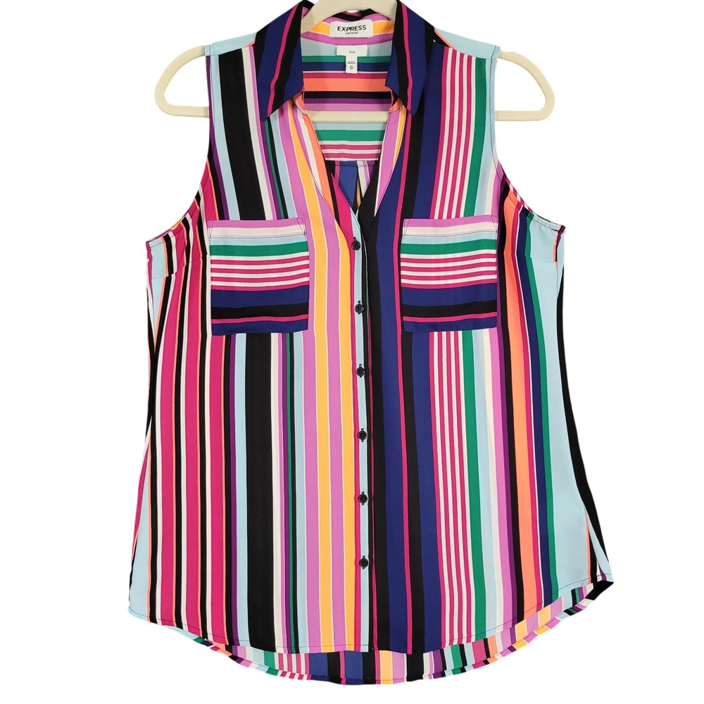 EXPRESS Portofino Rainbow Striped Slim Fit Sleeveless Button Up Top SIZE MEDIUM
